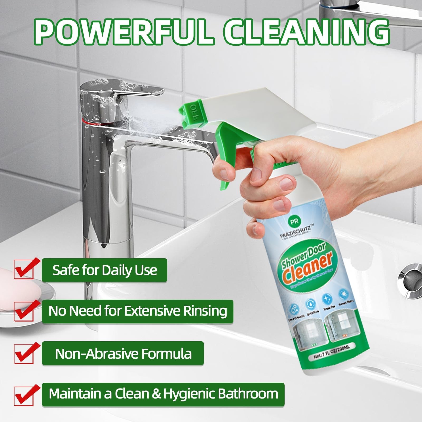 Bathroom Glass Cleaner Spray – Removes Limescale, Soap Scum, and Oil Film, St…