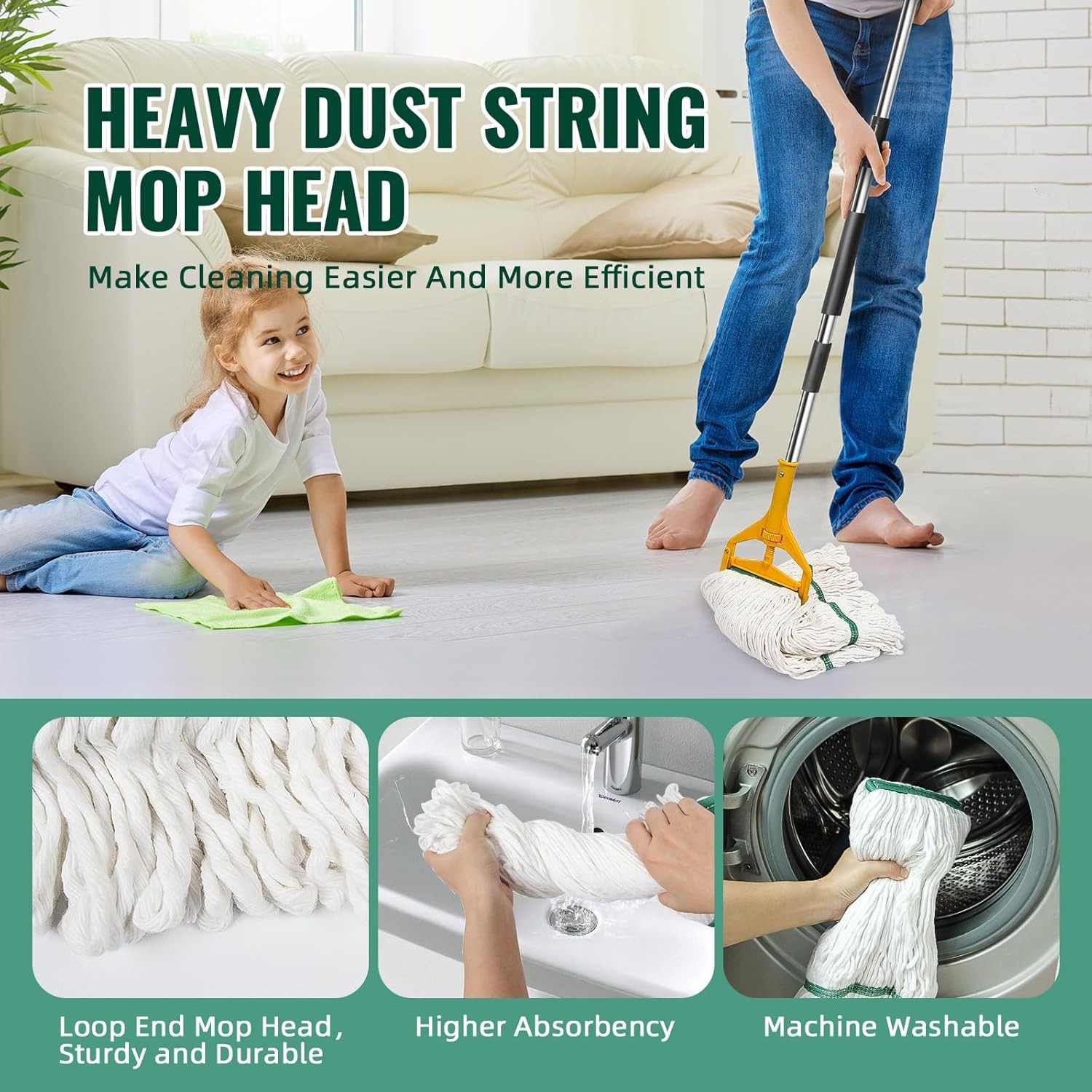 20oz Heavy Mop Replace Head, 3 Pack Commerical Replacement Mop，mop Head