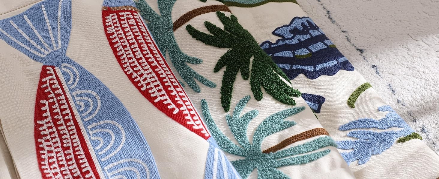 Ocean-Themed Embroidery Tote Bag for Women Summer Canvas Beach Bag Reusable Bag
