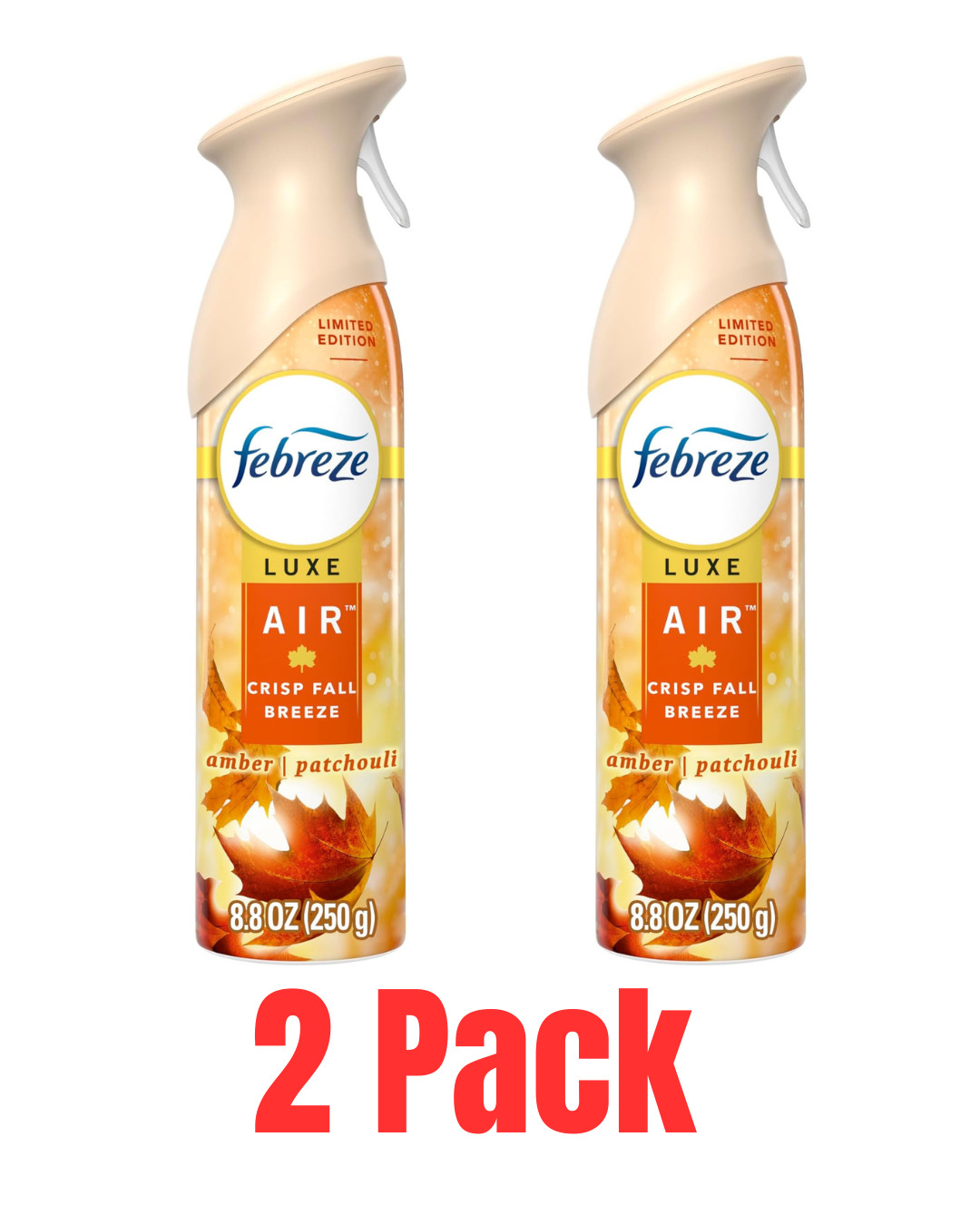 2 Pack Febreze Air Freshener Spray Luxe Crisp Fall Breeze Amber Patchouli 8.8 OZ