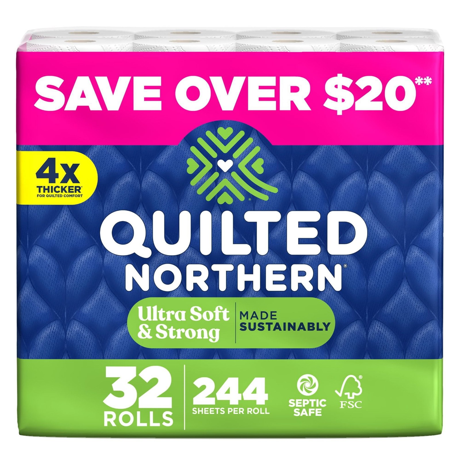 Quilted Northern Ultra Soft & Strong Toilet Paper, 32 Rolls, 2-Ply, 244 Sheets