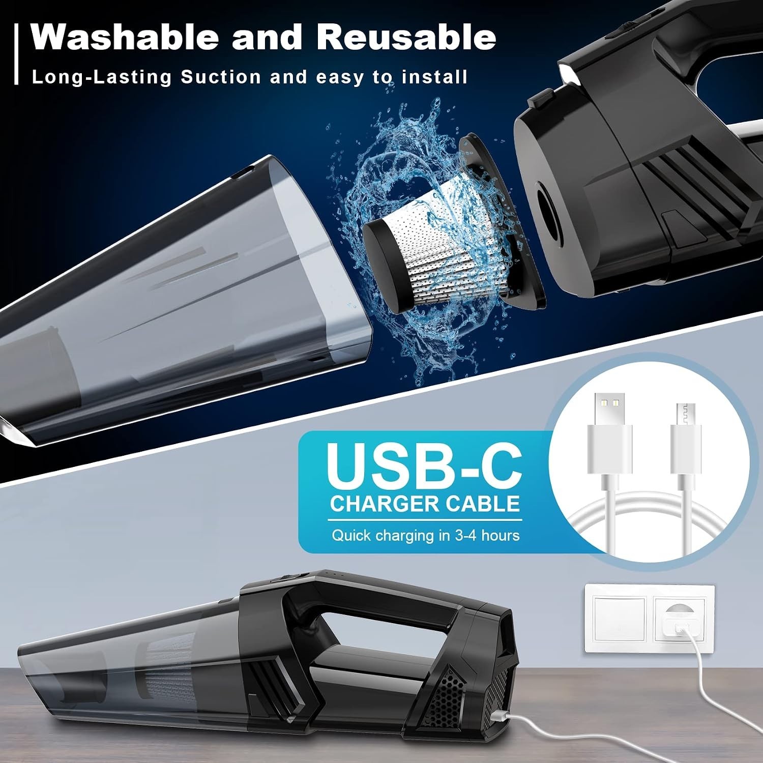 Lightweight Rechargeable Portable Car Vacuum with HEPA & High Power Suction