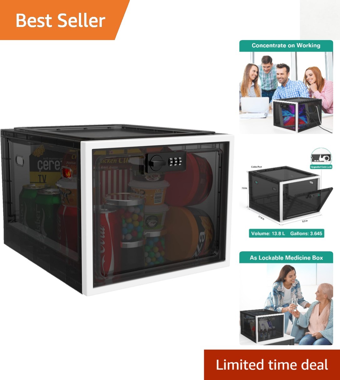 Large Black Lock Box for Medication, Snacks & Personal Items – Maximum Safety