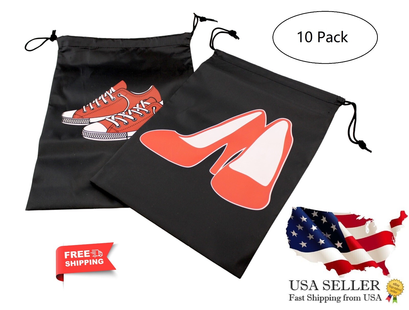 10 Pack Shoe Bags Printed Drawstring Travel Home Oxford Cloth Large 11.6 x 14.2″