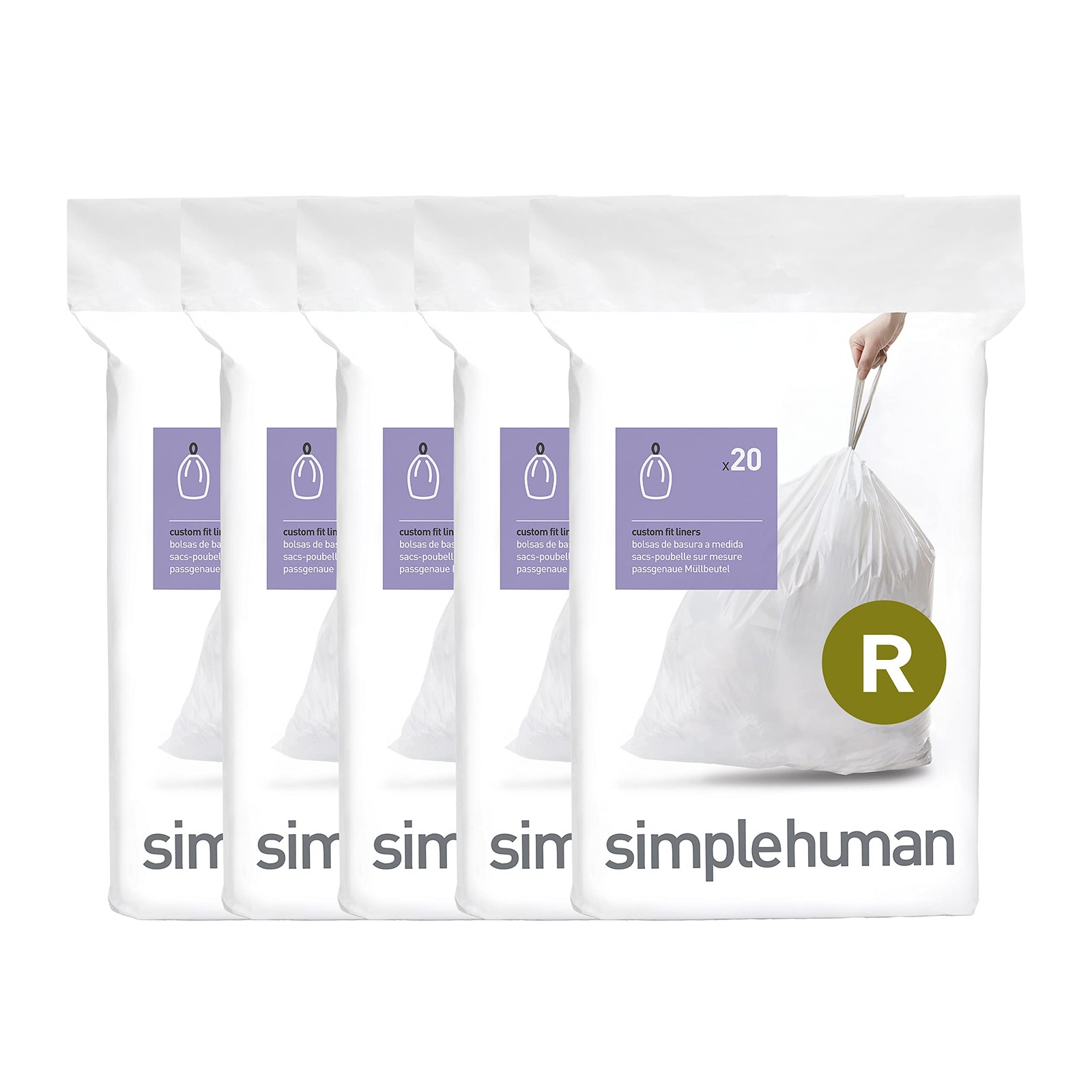 simplehuman Code R 100 Count Custom Fit Liners, 100 (Pack of 1), White