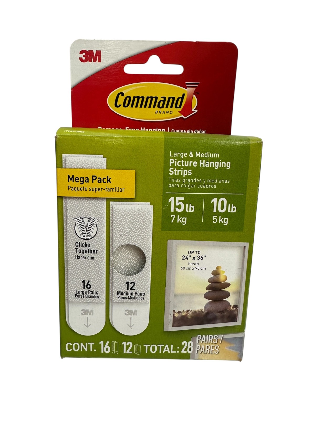 3M Command 15lbs & 10lbs Large and Medium Picture Hanging Strips, 28 Assorted