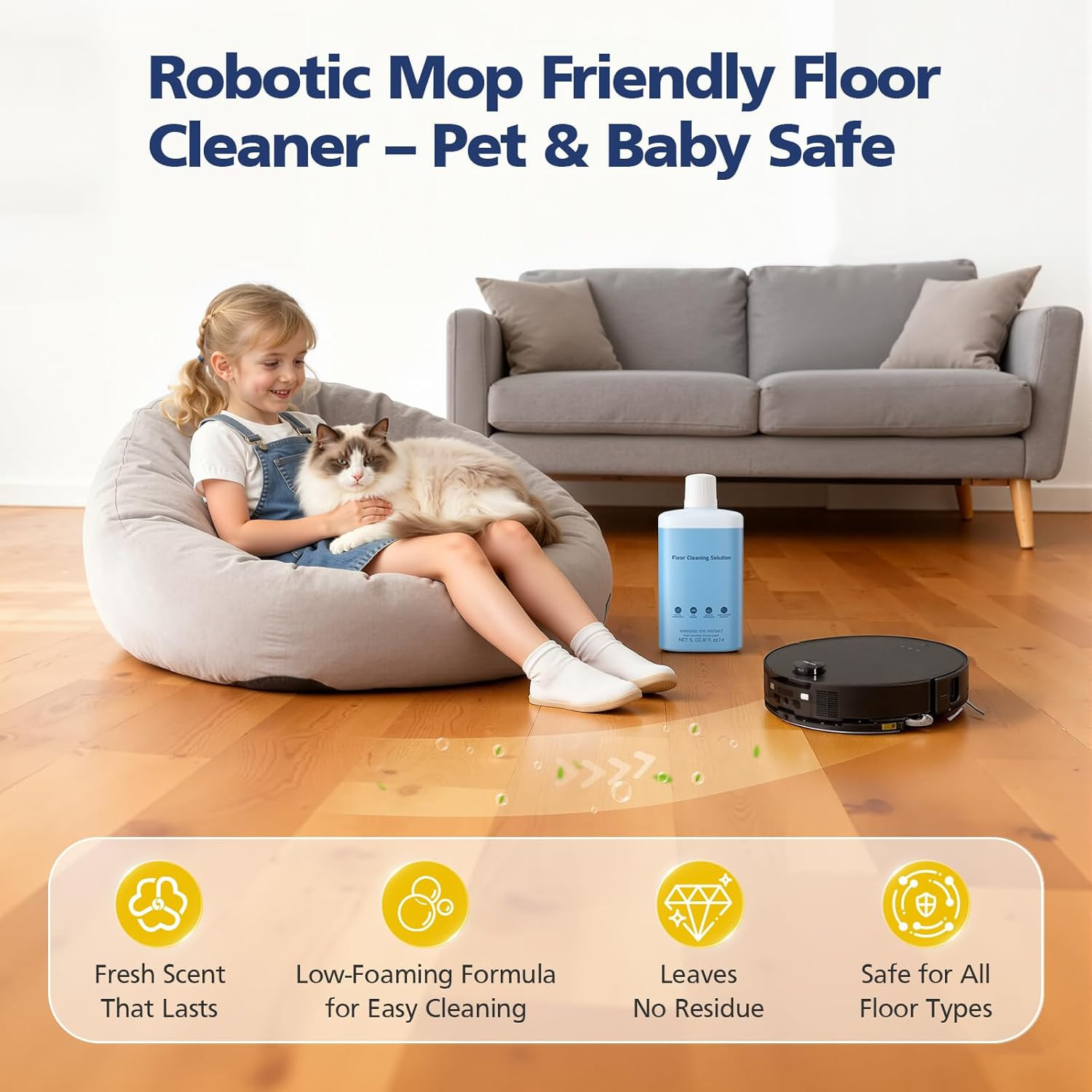 Floor Cleaning Solution Compatible with Roborock Robot Vacuums with Mopping and