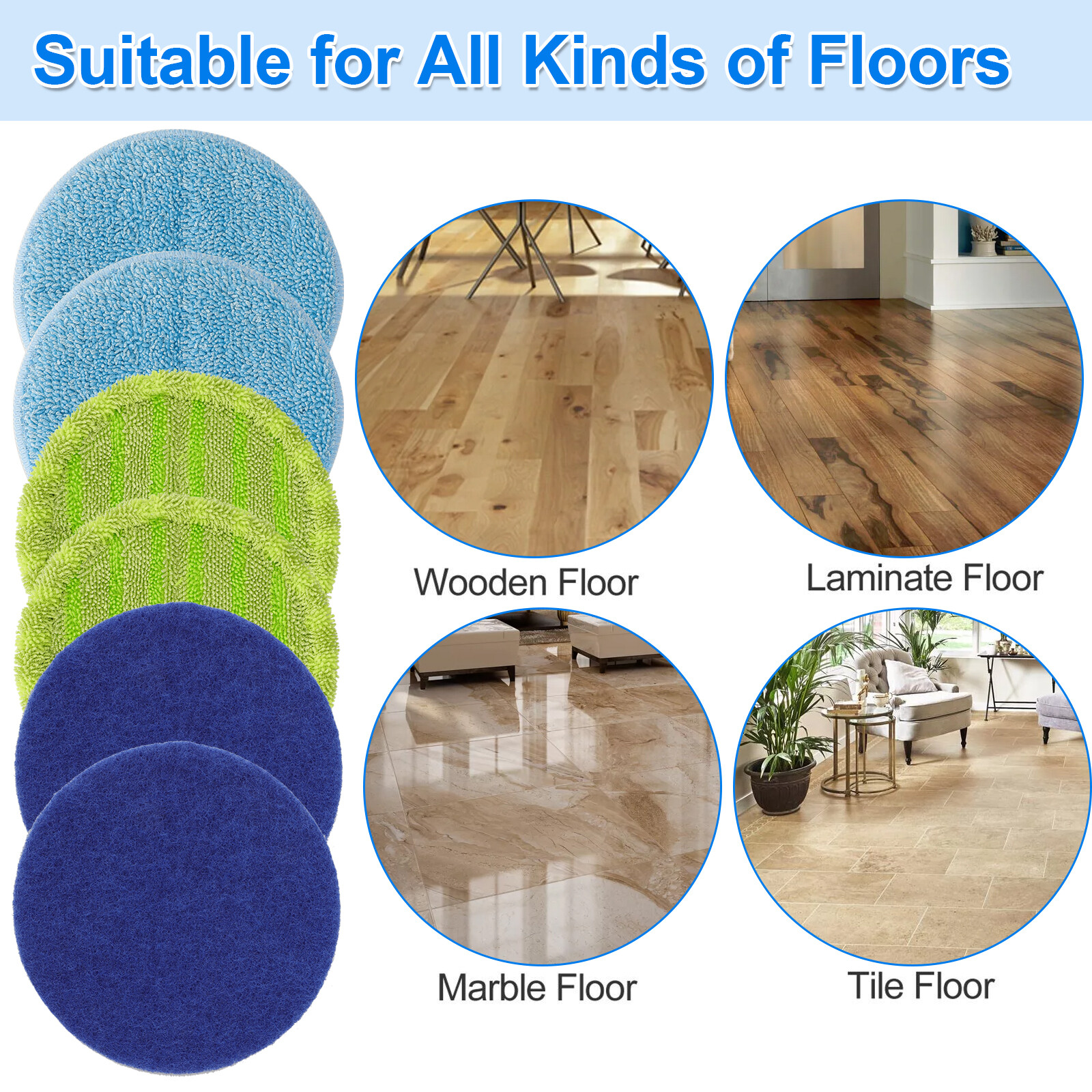 6 PCS Microfiber Mop Replacement Pads Reusable Cleaning Mat For Hardwood Floors