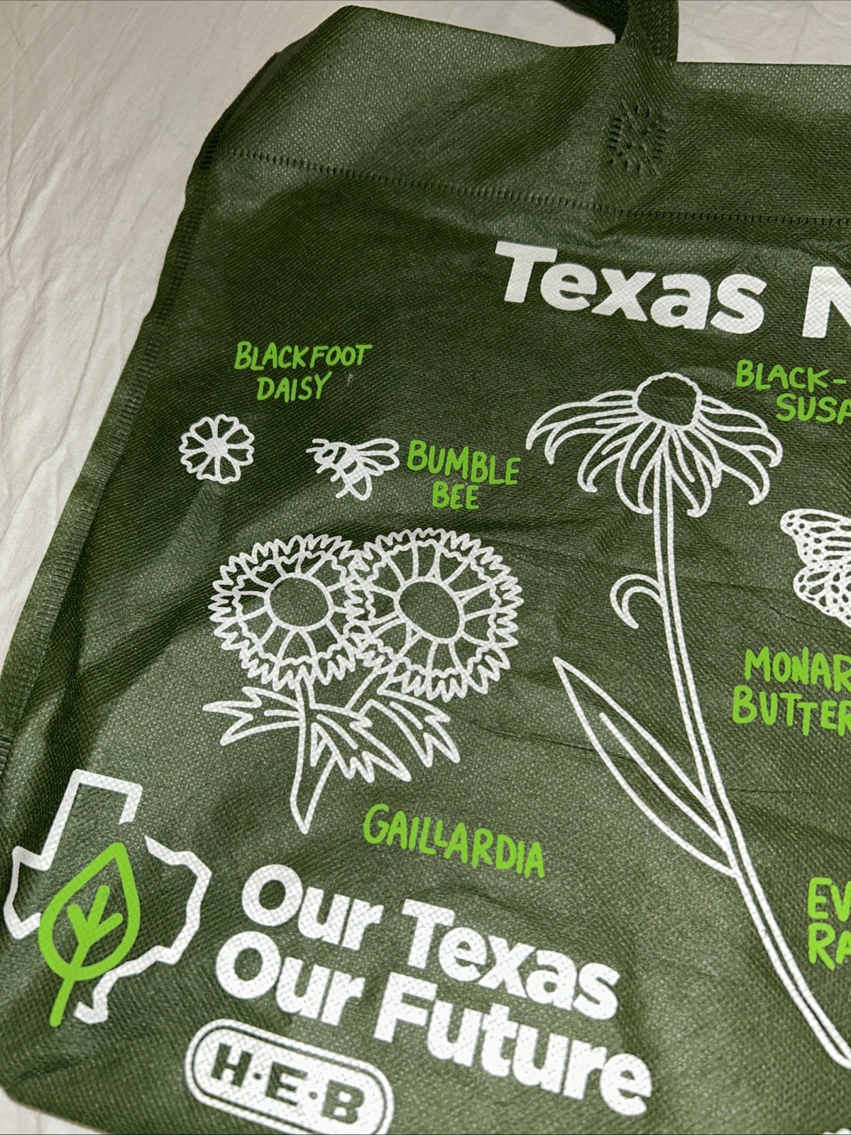 HEB Our Texas Our Future Reusable Shopping Bag Green Texas Native Flowers Tote