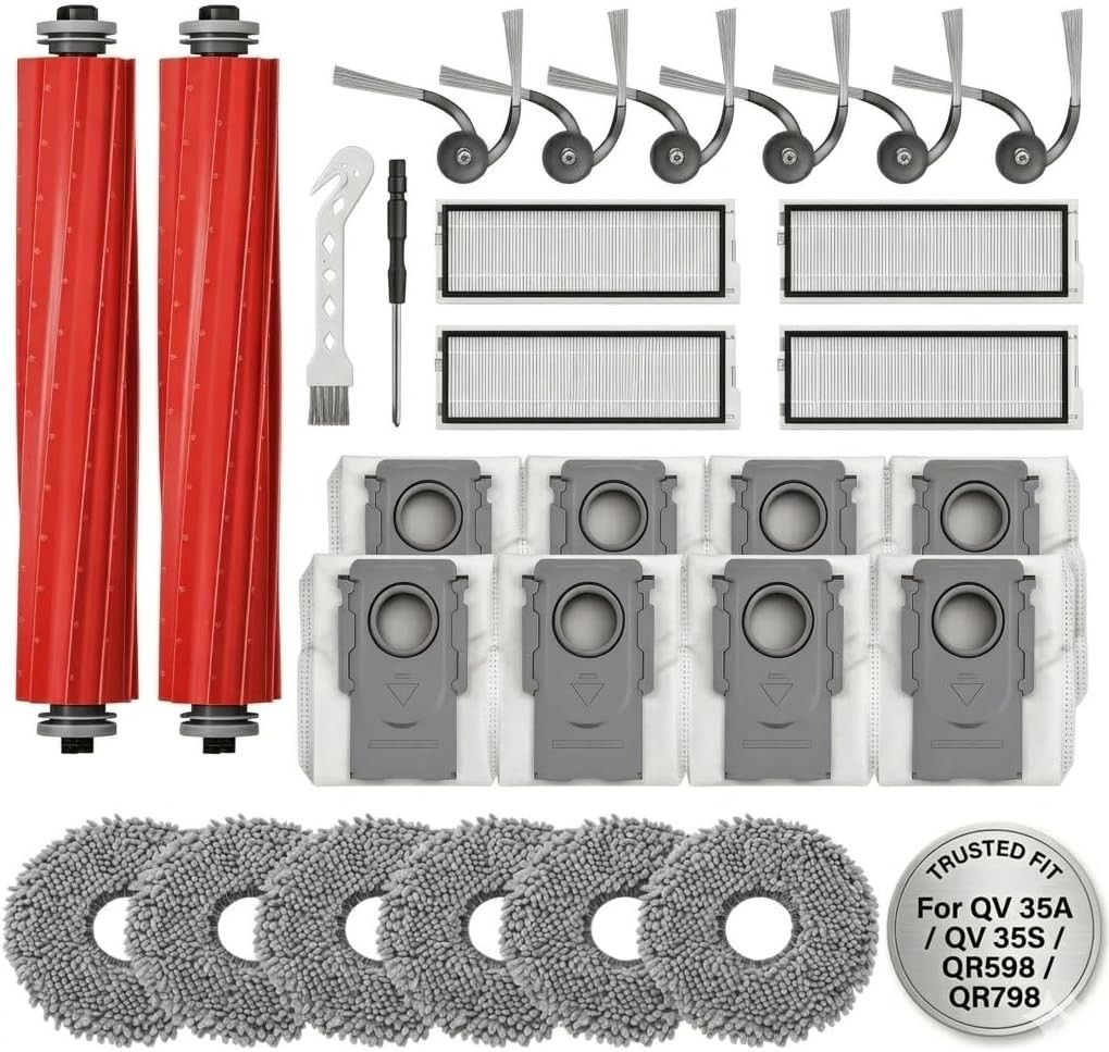 Replacement Parts for Roborock QV35A QV35S Qrevo S Pro, 28 PCS | 2 Rubber Rol…
