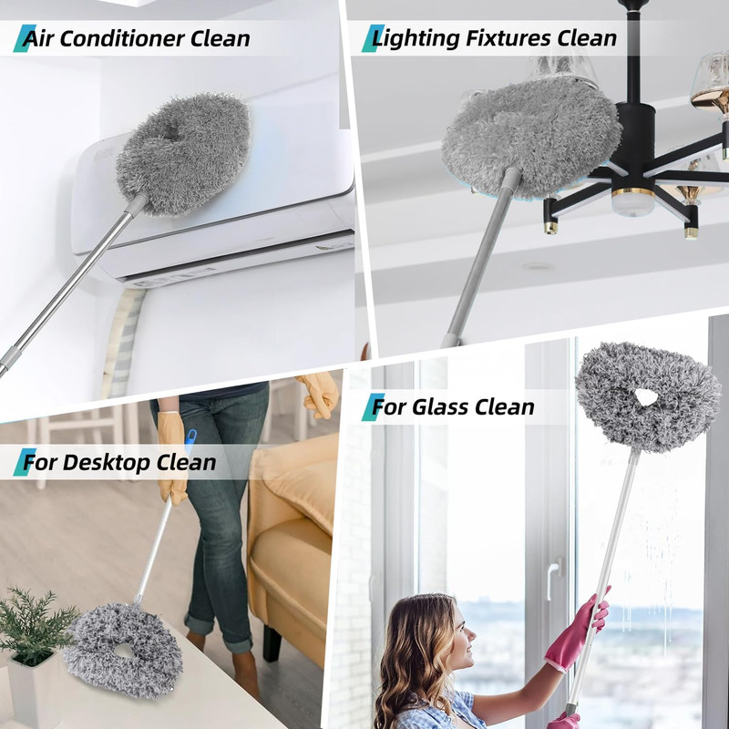 Ceiling Fan Cleaner Duster Reusable Microfiber With 13-48” Extension Pole Grey