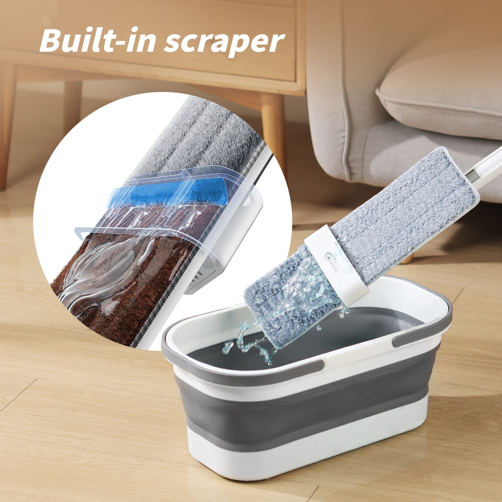 oshang Flat Mop and Foldable Bucket Set. Mops for Floor Cleaning
