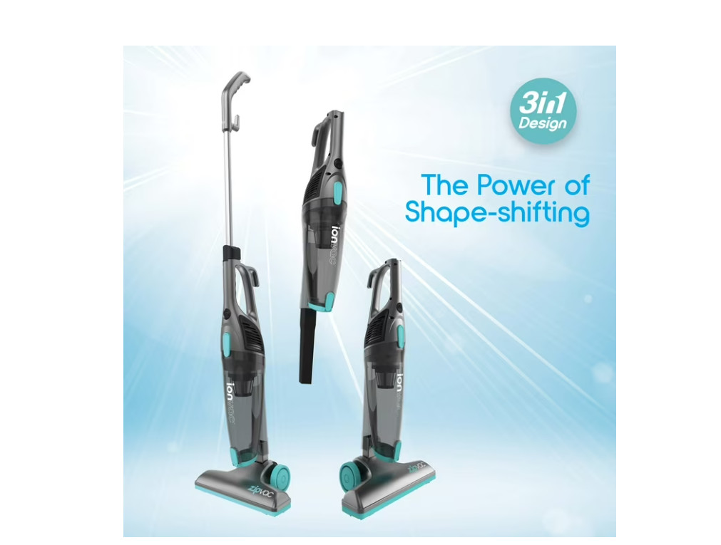 Ionvac ZipVac Corded Stick Vacuum, Multi-Surface 3-in-1 Upright/Handheld Vacuum