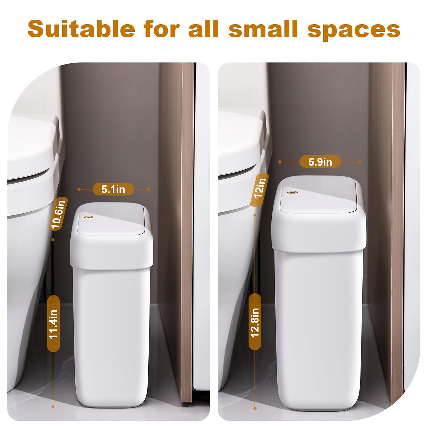 2 Pack Bathroom Trash Can with Lid, 3 Gal/12 L & 2.7 Gal/10L Garbage