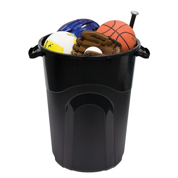 Hyper Tough 32 Gallon Wheeled Heavy Duty Plastic Garbage Can, Attached Lid, Blac
