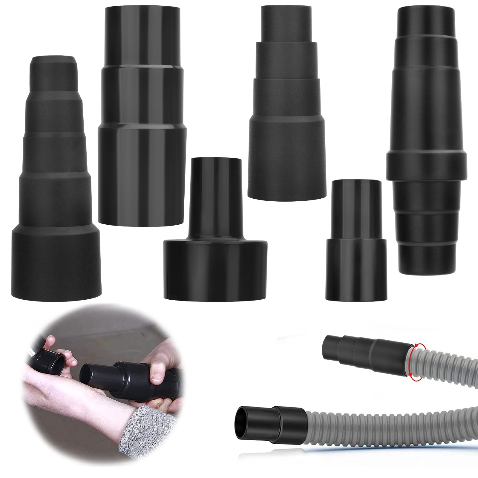 6PCS Universal Vacuum Hose Adapter Kit 33mm 35mm 38mm Vacuum Hose Connector ABS