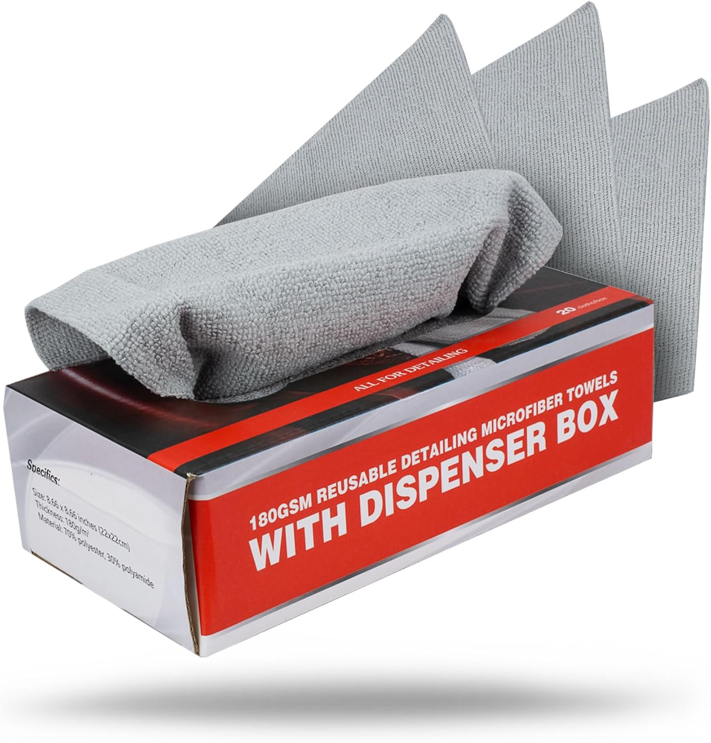 Microfiber Detailing Towels | 20-Pack, Grey, 12″X12″, 180GSM | Lint-Free, Streak