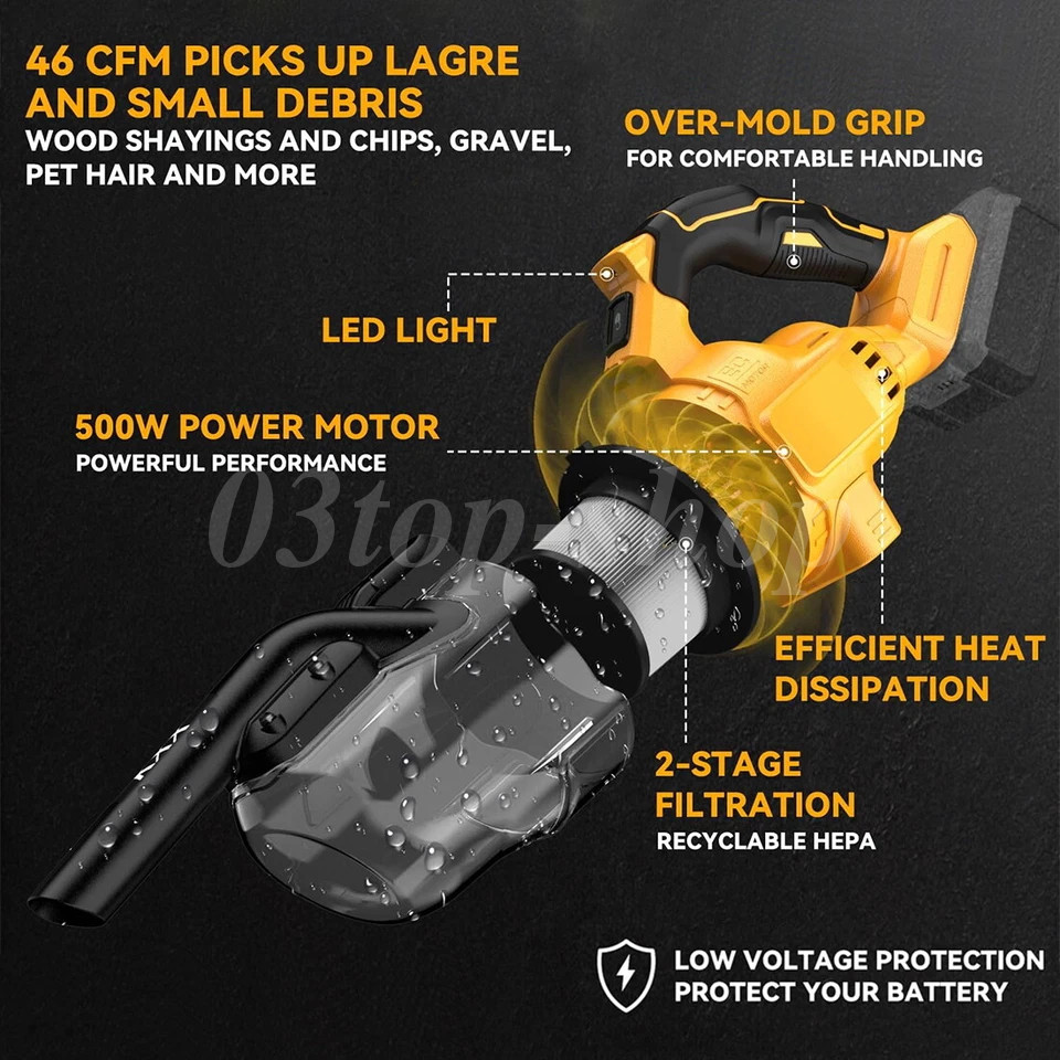 500W Cordless Handheld Vacuum Cleaner Portable Car Auto Home Wireless W/ Battery