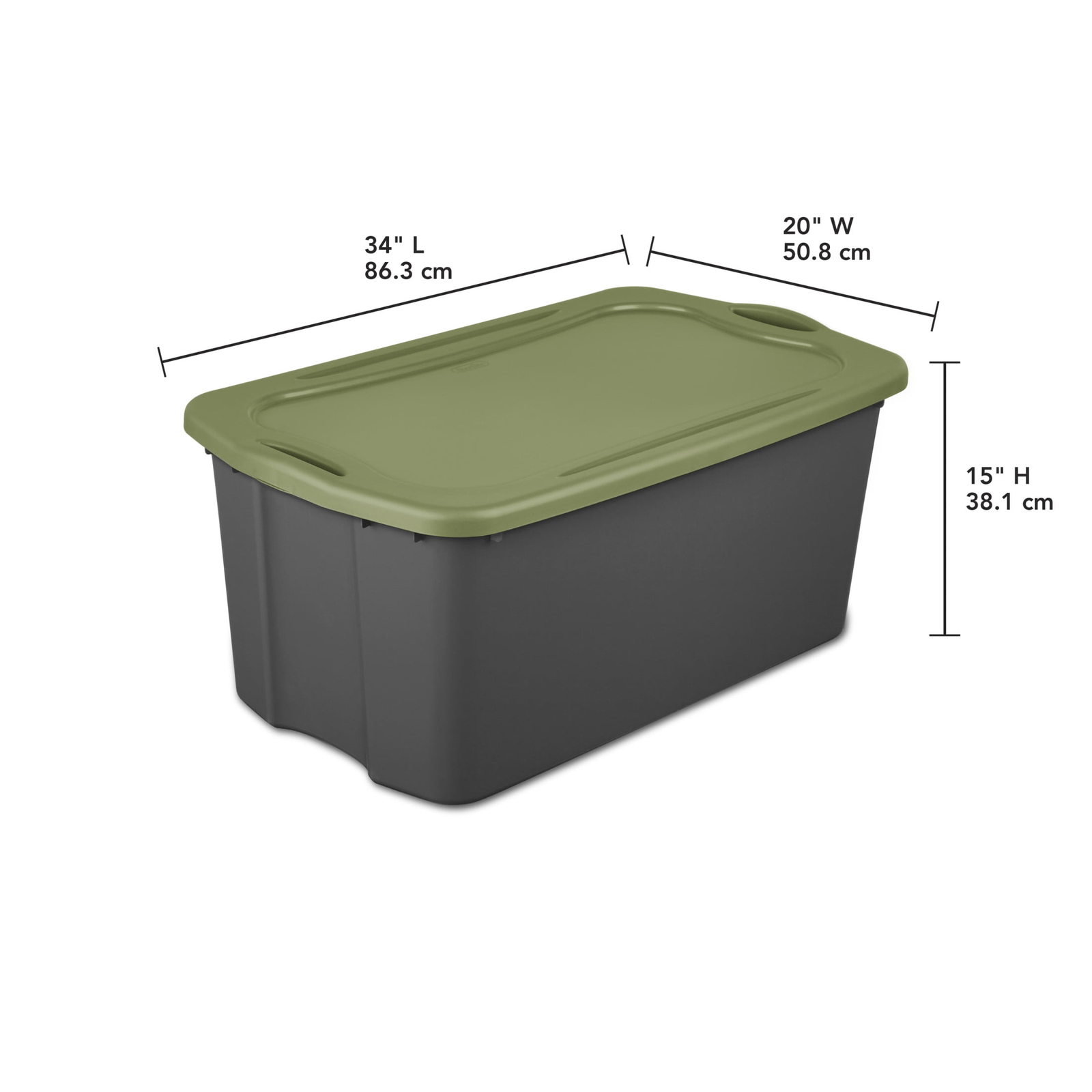 30 Gal. EZ Carry, Clear Plastic Storage Bin, Full-Grip Handles, Gray/Green