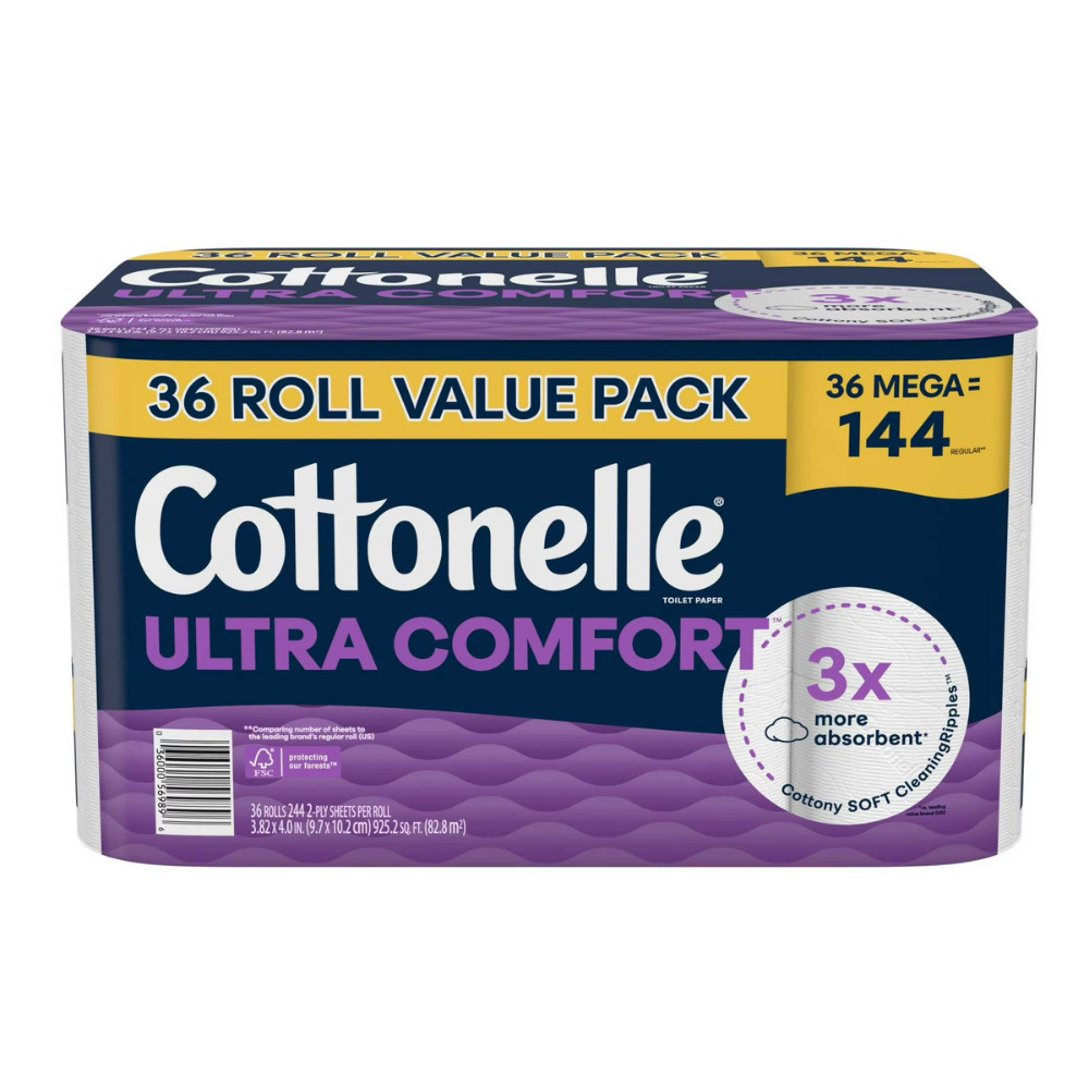 2 Pack Cottonelle Ultra Comfort Toilet Paper, Soft Toilet Tissue, 36 Mega Rolls