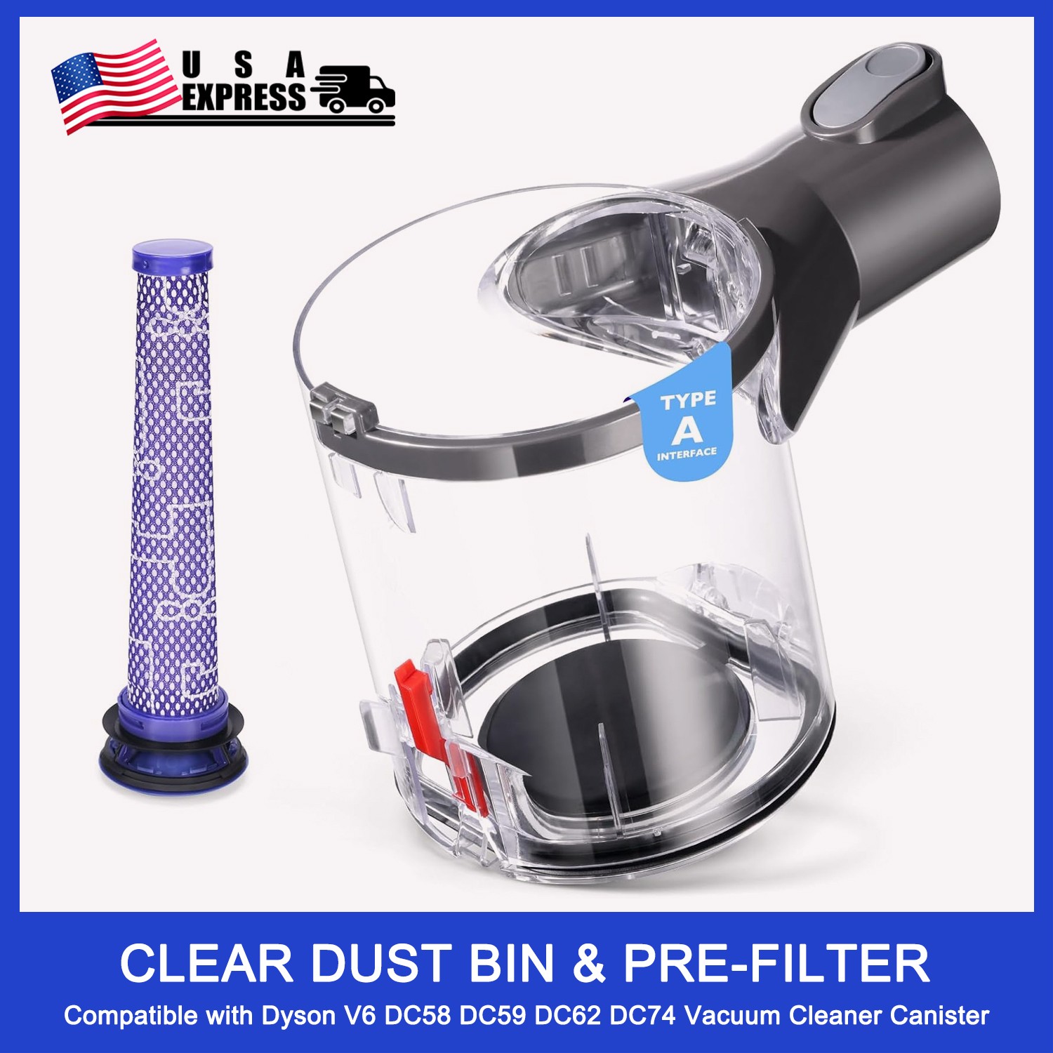 V6 Dust Bin Canister Replace for Dyson V6 DC58 DC59 DC62 DC74 Type-A Interface