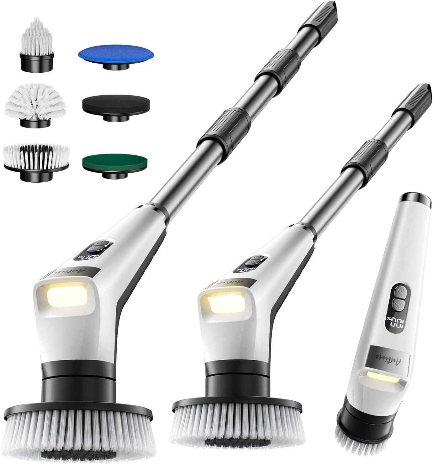 25kg Torque Electric Spin Scrubber IPX8 Waterproof LED 5 Heads 90min Runtime
