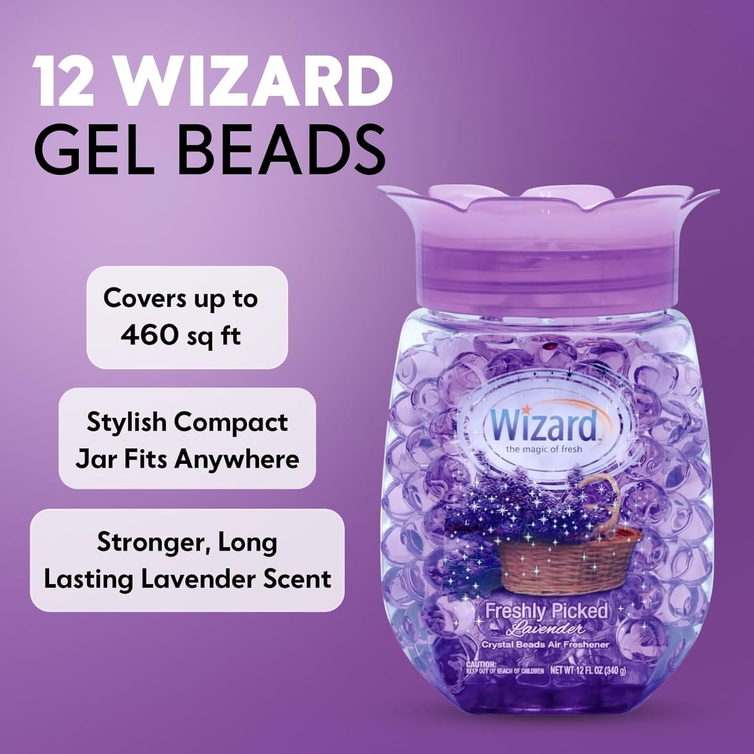 12 WIZARD Odor Eliminator Gel Beads 12oz – Air Freshener for Bathroom & Car