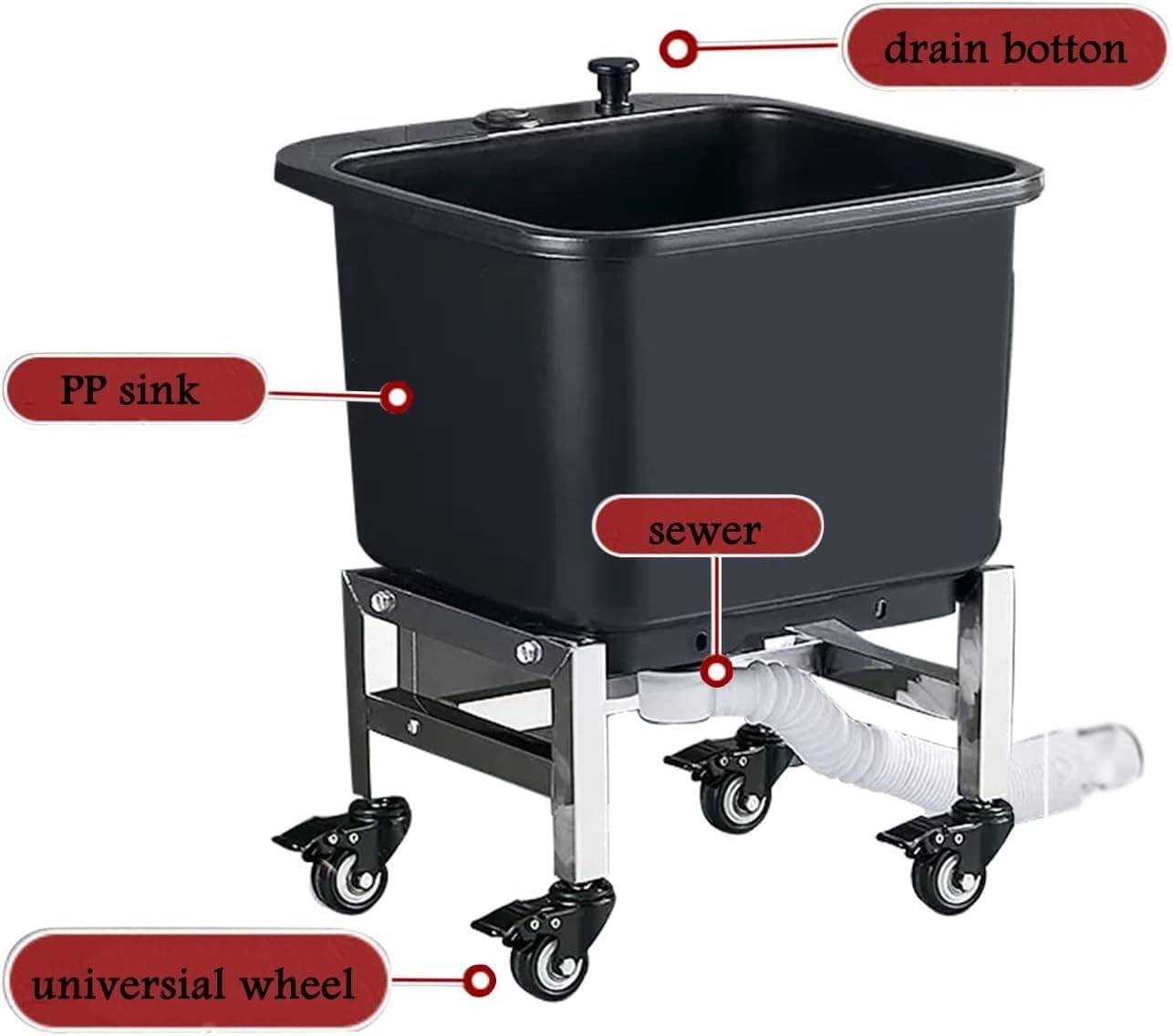 Freestanding Floor Commercial Mop Sink with Rollers, Plastic Mop Sink Service…