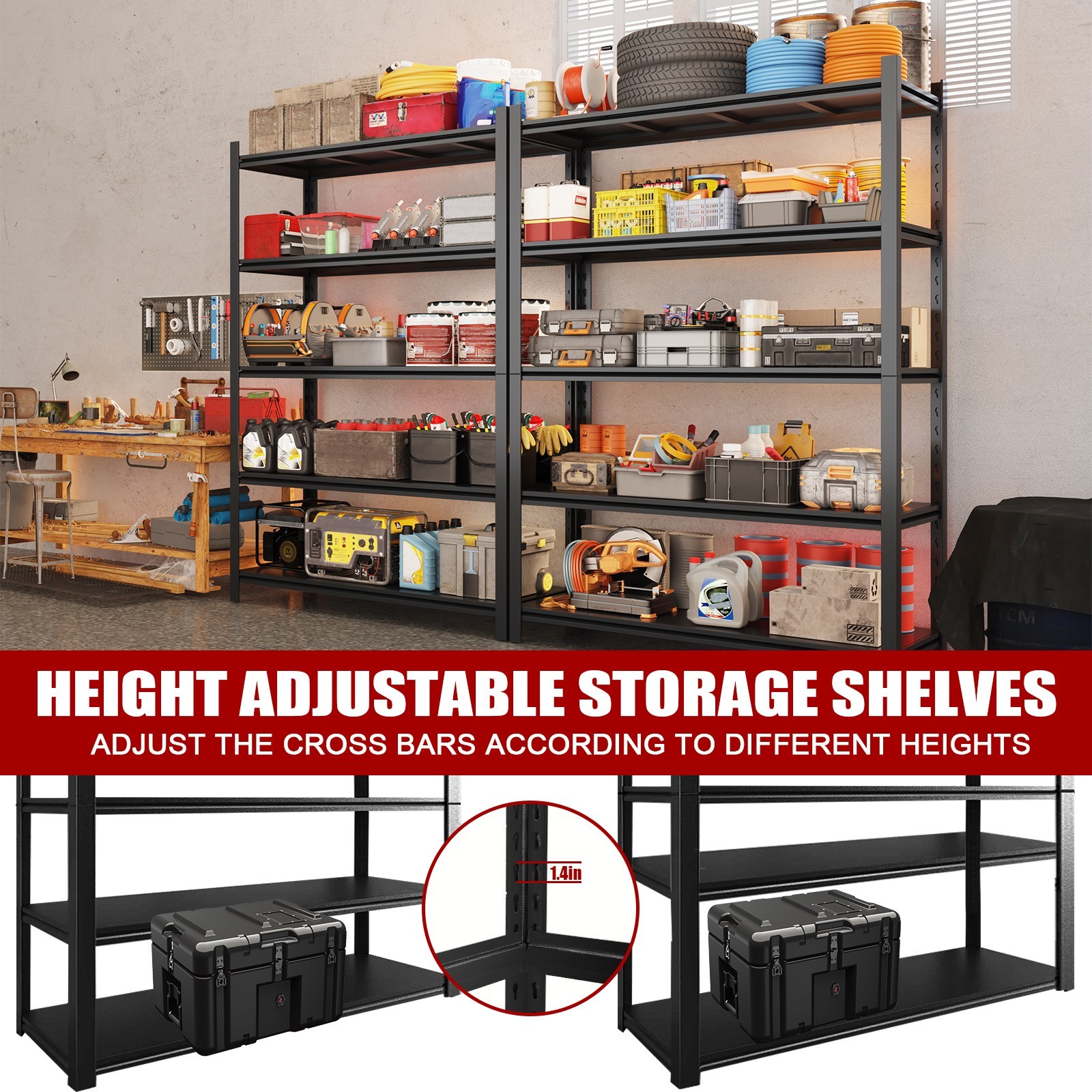 84” Garage Storage Shelves 3000lbs Heavy Duty Garage Shelving Utility Rack