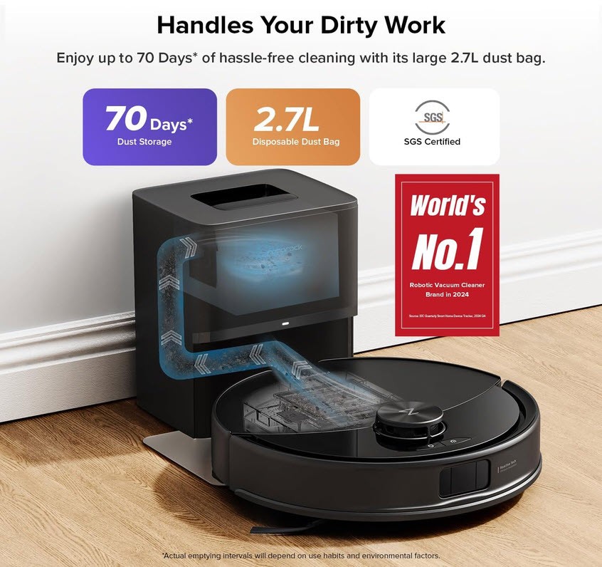 roborock Q10 S5+ Robot Vacuum and Mop 10000Pa Suction 70 Day Self Emptying Sonic