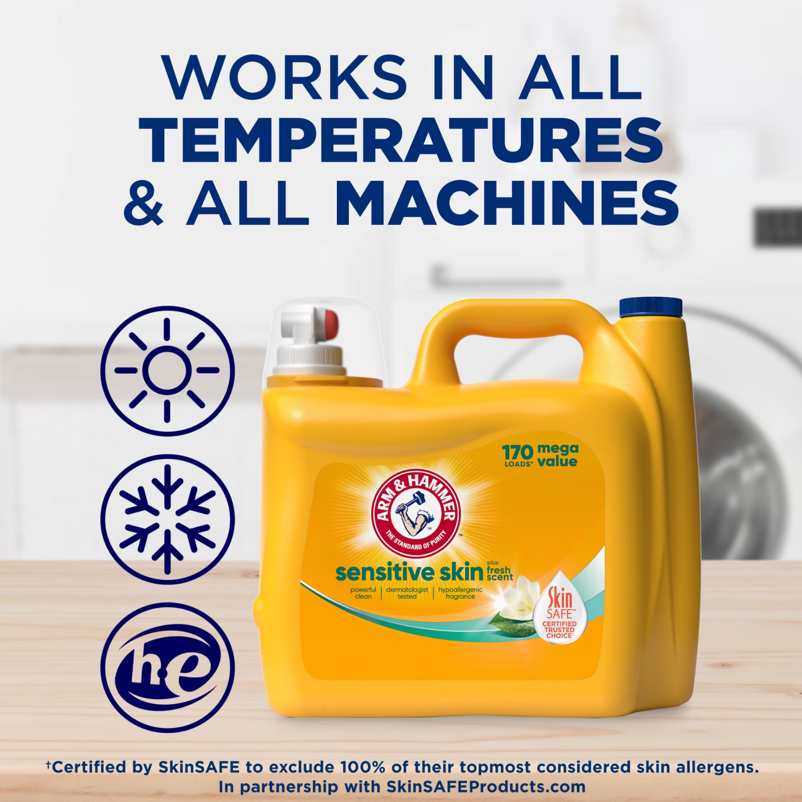 ARM & HAMMER Sensitive Skin Laundry Detergent 170 oz 3-Pack Fast Ship USA