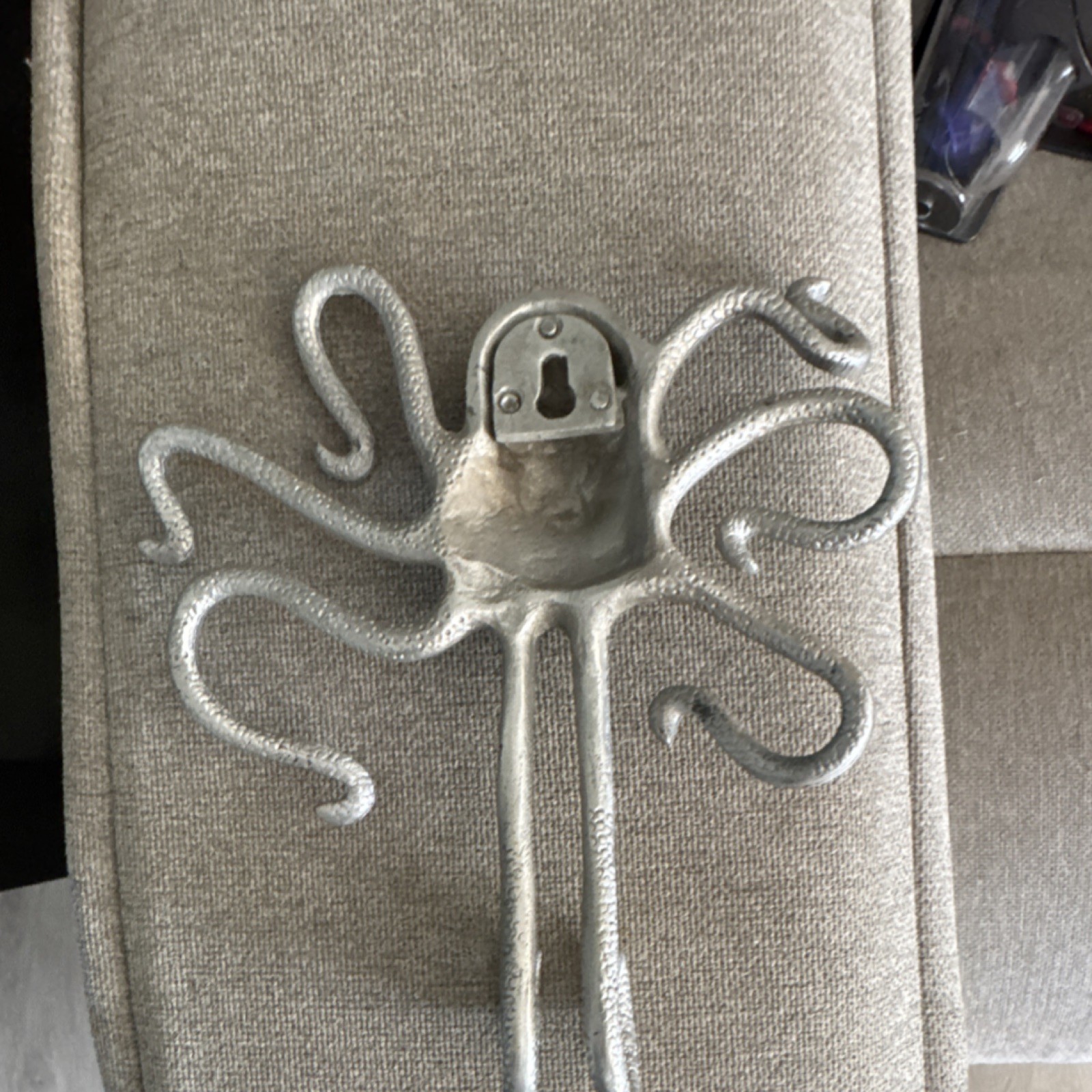 Silver Octopus Metal Decorative Wall Hook Art Nouveau Nautical Polished