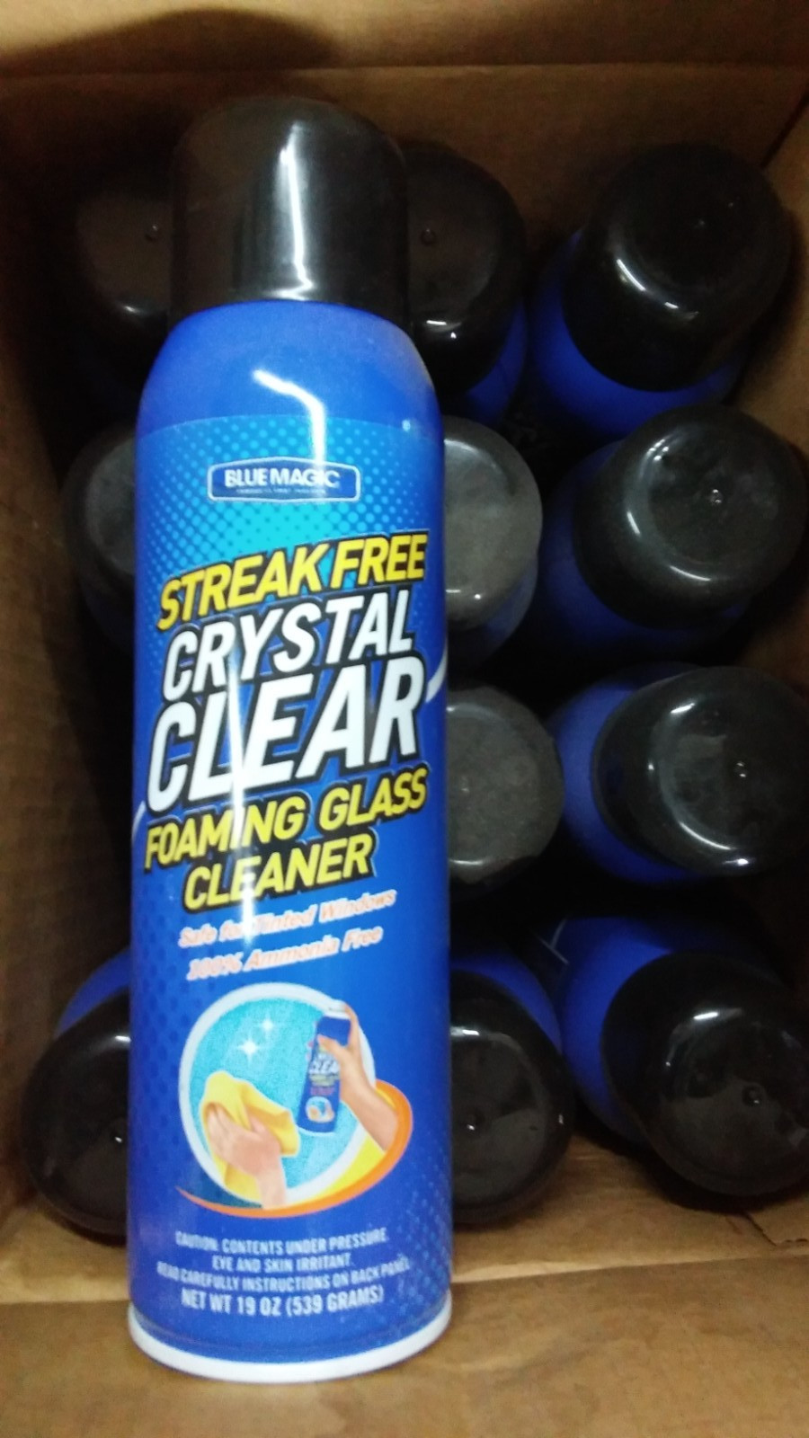 NOS Blue Magic Streak Free Crystal Clear Foaming Glass Cleaner 19OZ 12 PER BOX