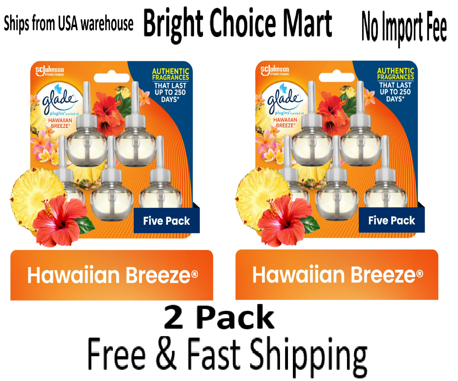 Glade PlugIn Scented Oil Refill Hawaiian Breeze Air Freshener 5 refills -2 Pack