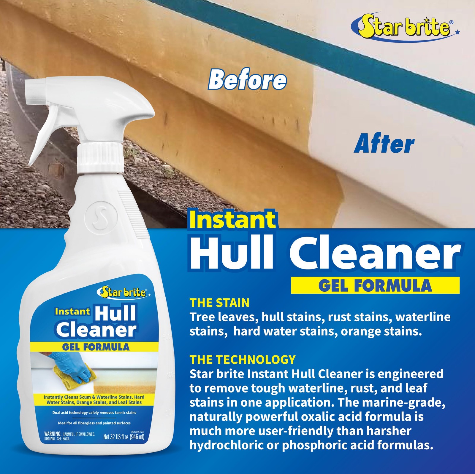 STAR BRITE Instant Hull Cleaner – 32 Oz Gel Spray 32 Fl (Pack of 1), White