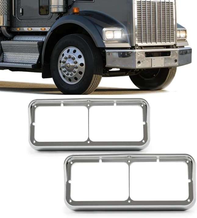Pair Headlight Bezel w/Visor Compatible with Kenworth T400 T600 T800 W900B W9…
