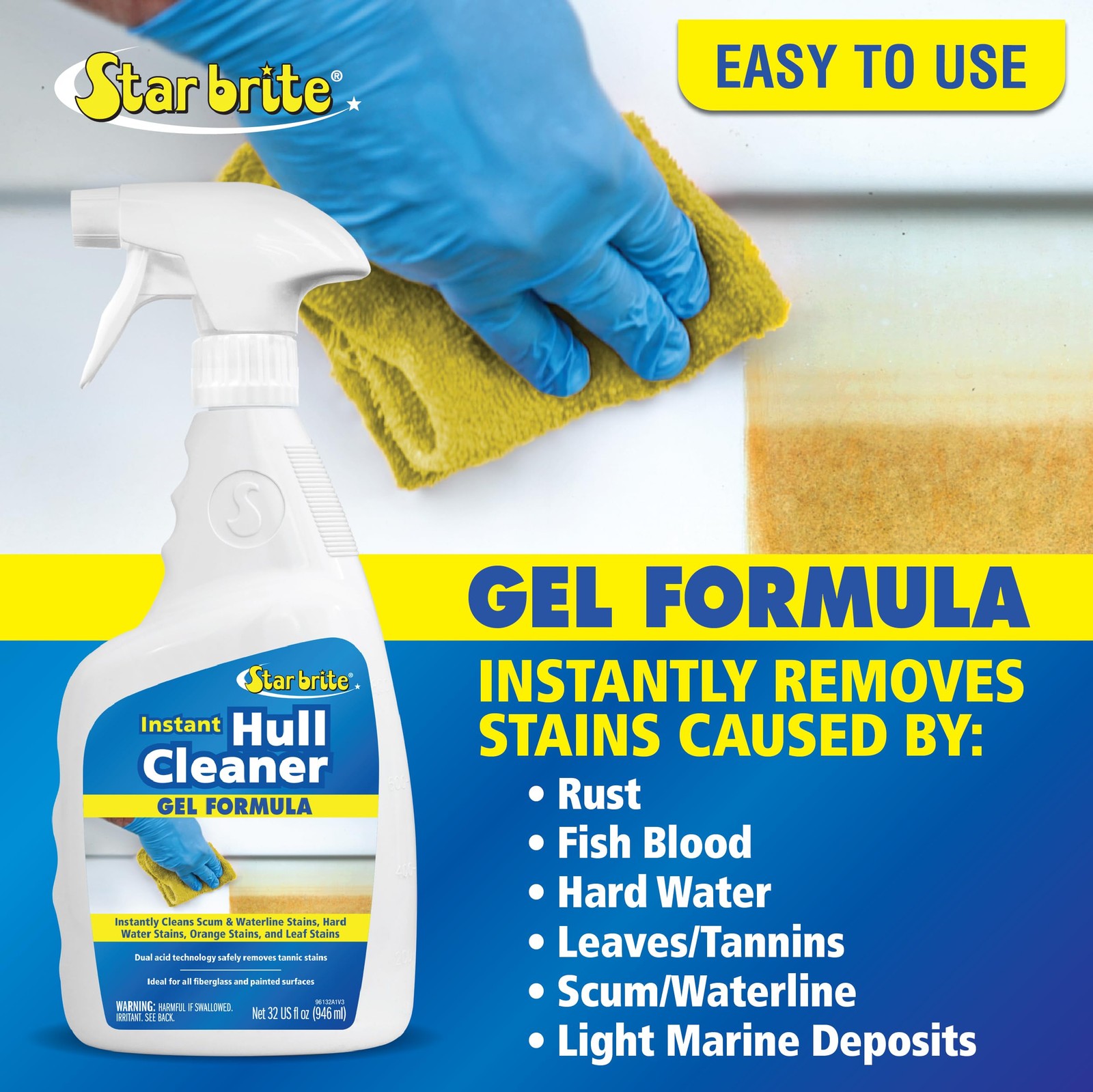 STAR BRITE Instant Hull Cleaner – 32 Oz Gel Spray 32 Fl (Pack of 1), White
