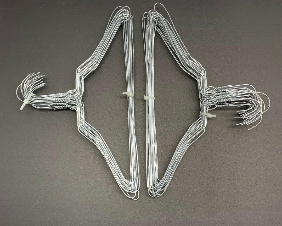 50 Silver Metal, Wire, Clothes, Coat, Uniform, Hangers, Adult, 14.5 inch