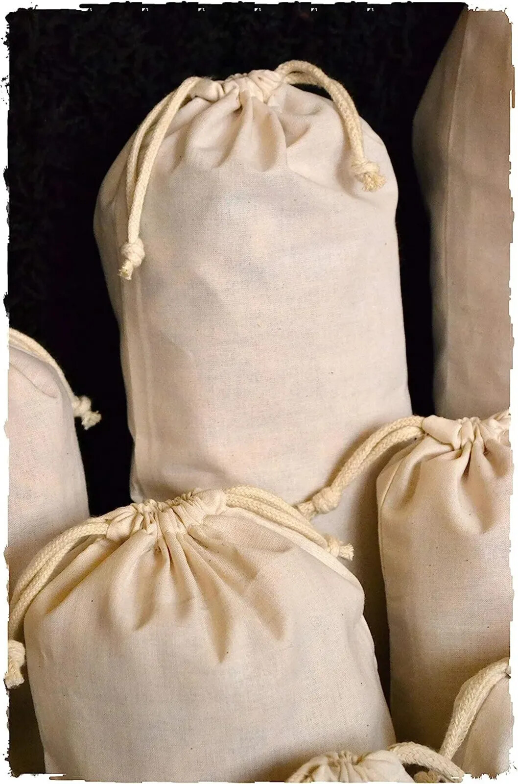 Double Drawstring Organic Cotton Muslin Bags – Premium Quality – Natural Color