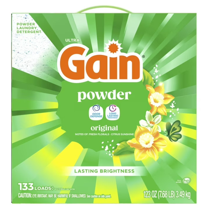2 Box Gain Powder Laundry Detergent, Original Scent, 123 oz, 133 Loads Box