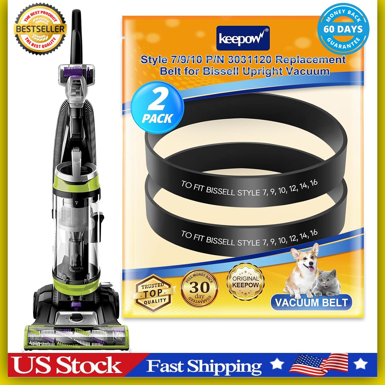 Style 7/9/10 P/N 3031120 Replacement Belt for Bissell Vacuum 2 Pack
