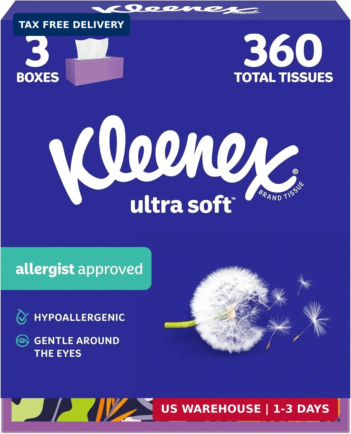 Kleenex Ultra Soft Facial Tissues, 3 Flat Boxes, 120 Tissues per Box, 3-Ply (360