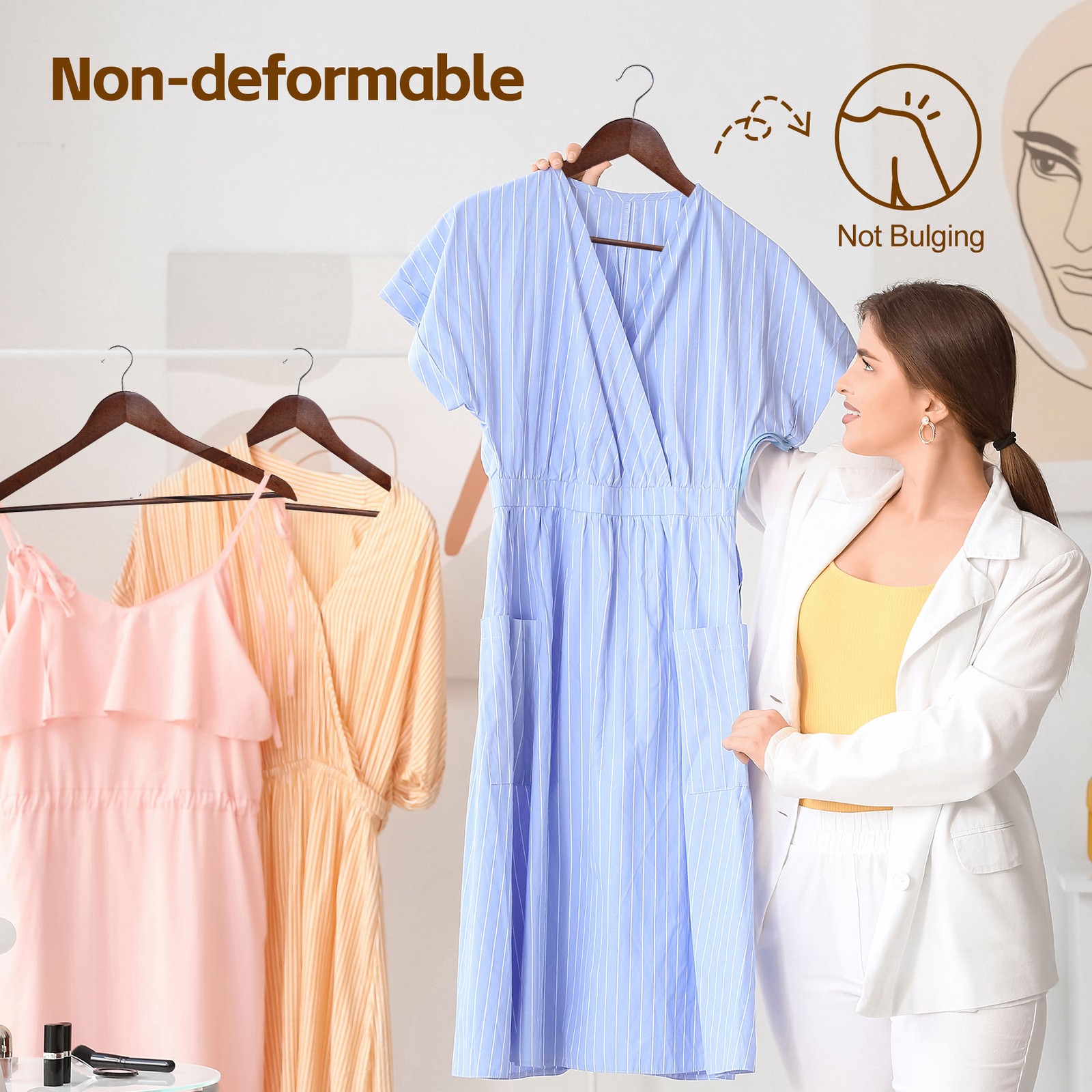 Premium Wooden Hangers 50 Pack Non-Slip Coat Clothes Hangers w/Swivel Hook Brown