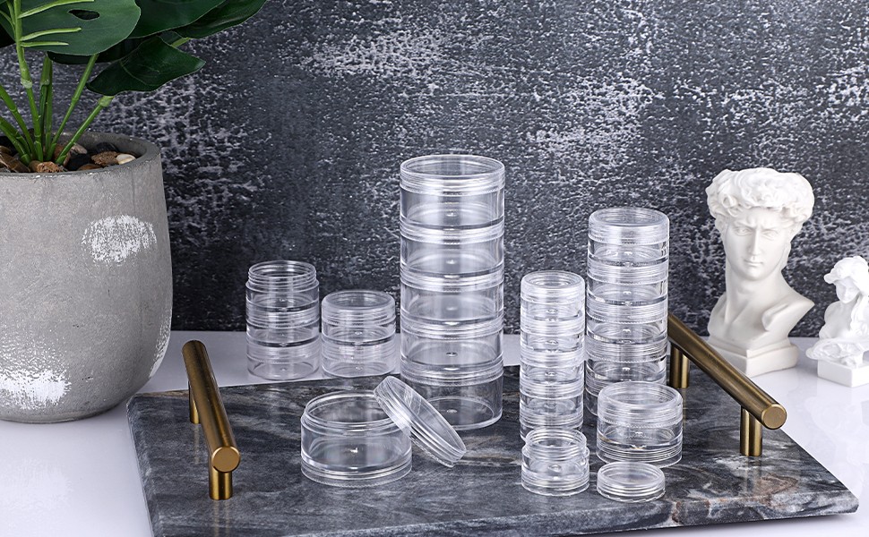 4 Set Stackable Cosmetic Containers with Screw Lids Plastic Sample Jars 30ml
