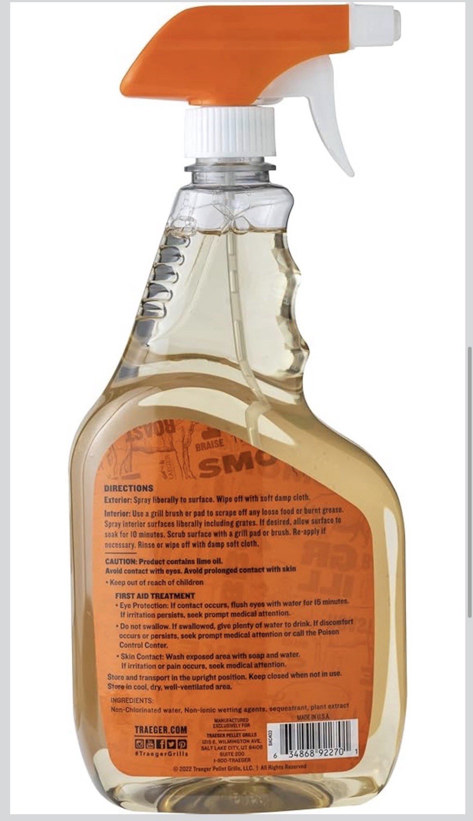 Traeger Grill Cleaner Safe for Food Surfaces 1 QT (32 FL OZ) Each 2 Pack