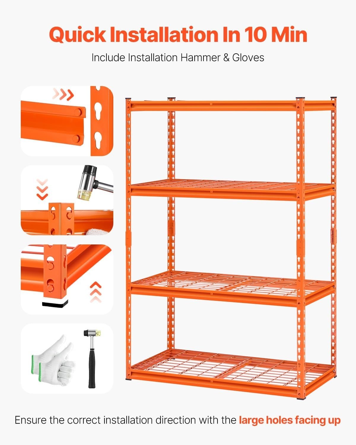2400 lbs Capacity 4-Tier Heavy Duty Metal Shelving – Adjustable Utility Shelf