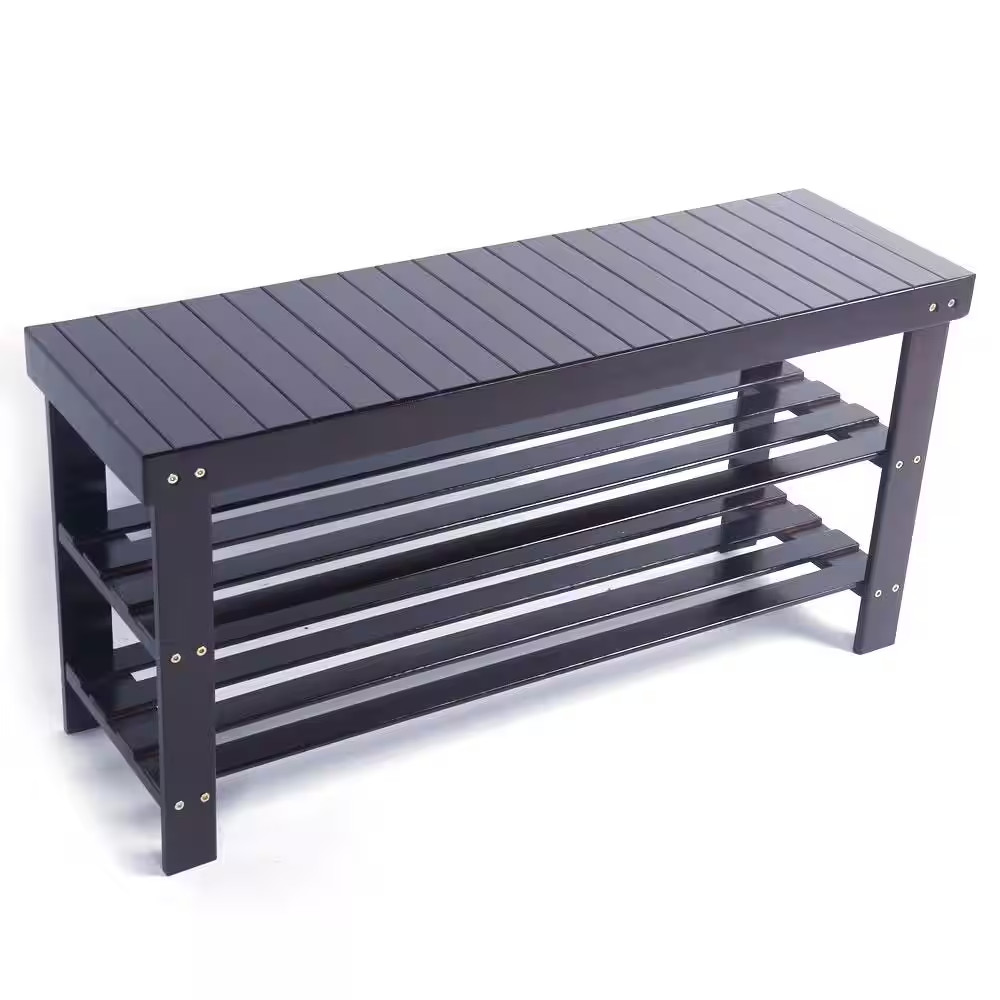 35.43 In. L X 11.02 In. W X 17.72 In. H 10-Pairs 3-Tier Brown Bamboo Shoe Rack