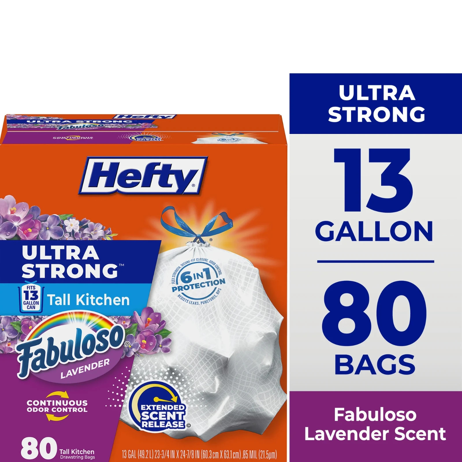 Hefty Ultra Strong 13 Gallon Fabuloso Lavender Scent, Tall Kitchen Trash Bags