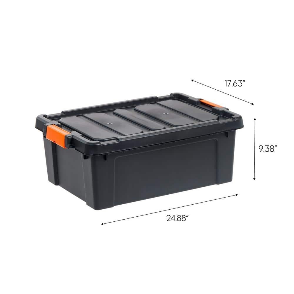 12 Gal Heavy Duty Stackable Storage Tote with Latching Lid Black