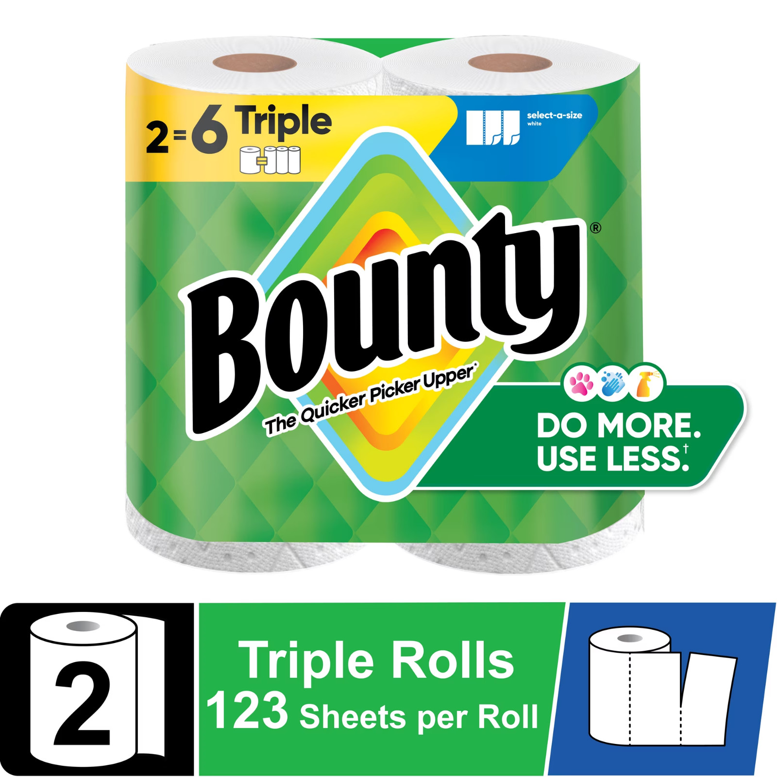 (6 pack) Bounty Paper Towels Select-A-Size White, 2 Triple Rolls, 123 Sheet